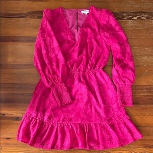Evereve Hot Pink Floral-Textured Long Sleeve Dress